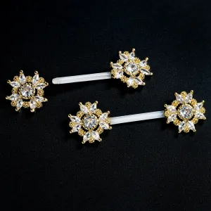 14 Gauge 9/16 Clear Gem Classic Cross PTFE Bioplast Barbell Nipple Ring Set