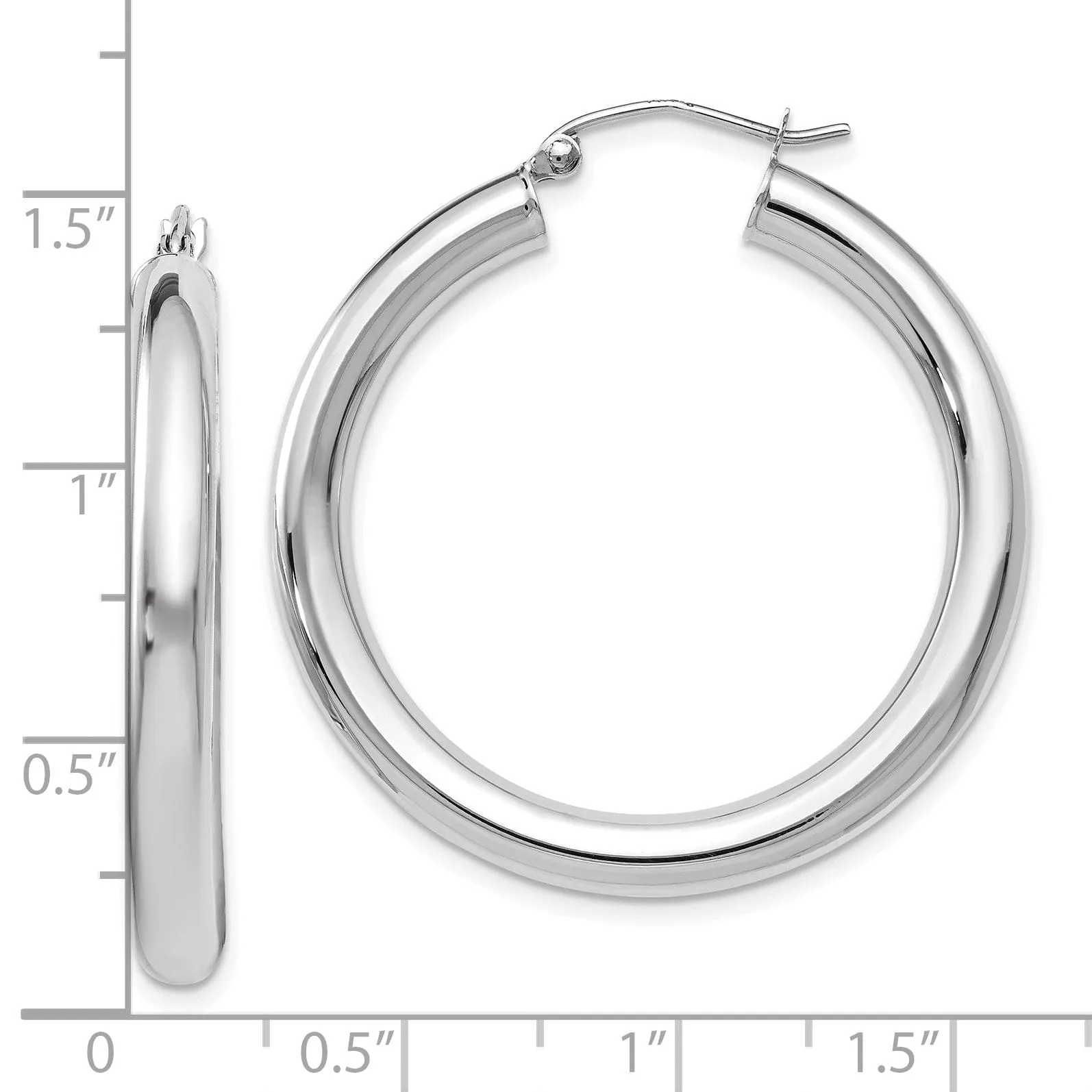 14K White Gold Polish Lightweight Hoop Earrings