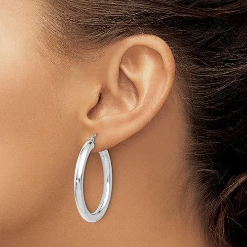 14K White Gold Polish Lightweight Hoop Earrings