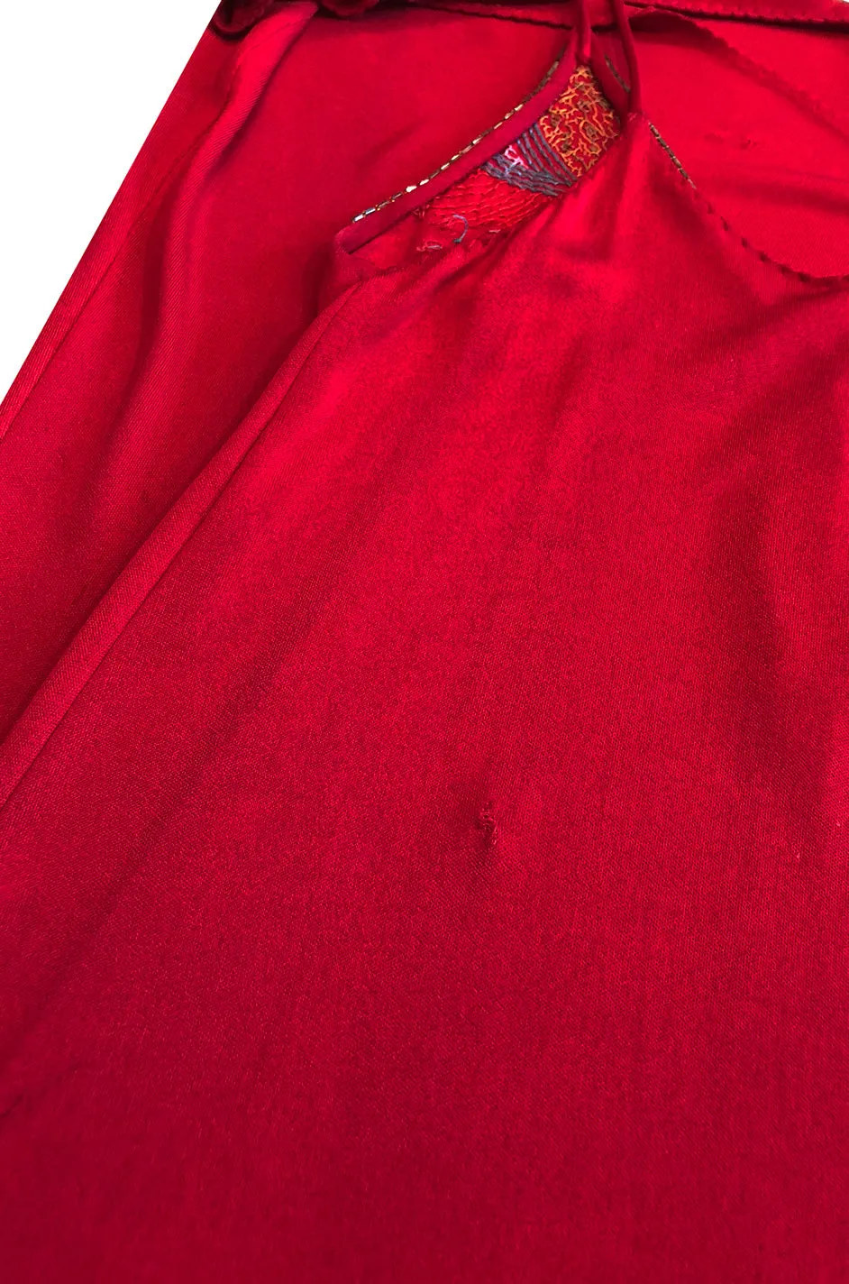 1970s Stephen Burrows Hand Beaded Red Jersey Halter Dress