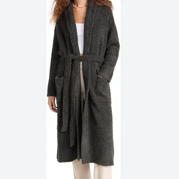 52. Barefoot Dreams Cozy Chic Solid Robe Heavy Carbon Grey Soft Fuzzy