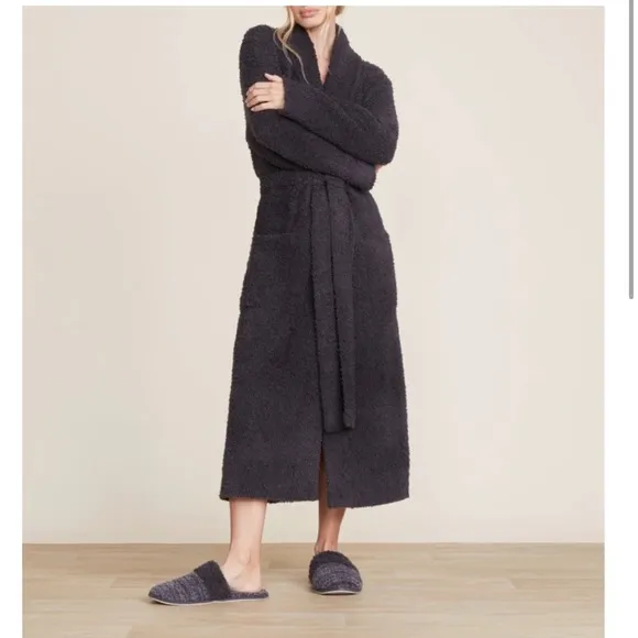 52. Barefoot Dreams Cozy Chic Solid Robe Heavy Carbon Grey Soft Fuzzy