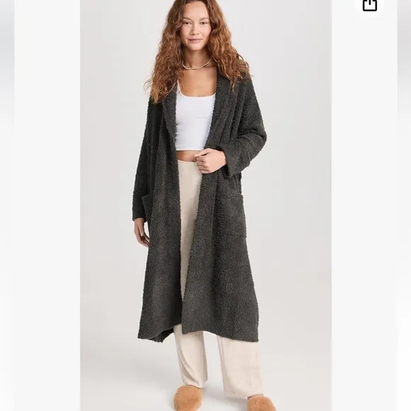 52. Barefoot Dreams Cozy Chic Solid Robe Heavy Carbon Grey Soft Fuzzy