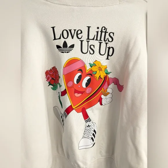 Adidas Nelson Crew White Love Lifts Us Up Special Edition Cropped Sweatshirt