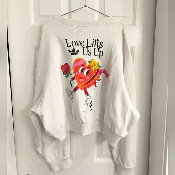 Adidas Nelson Crew White Love Lifts Us Up Special Edition Cropped Sweatshirt