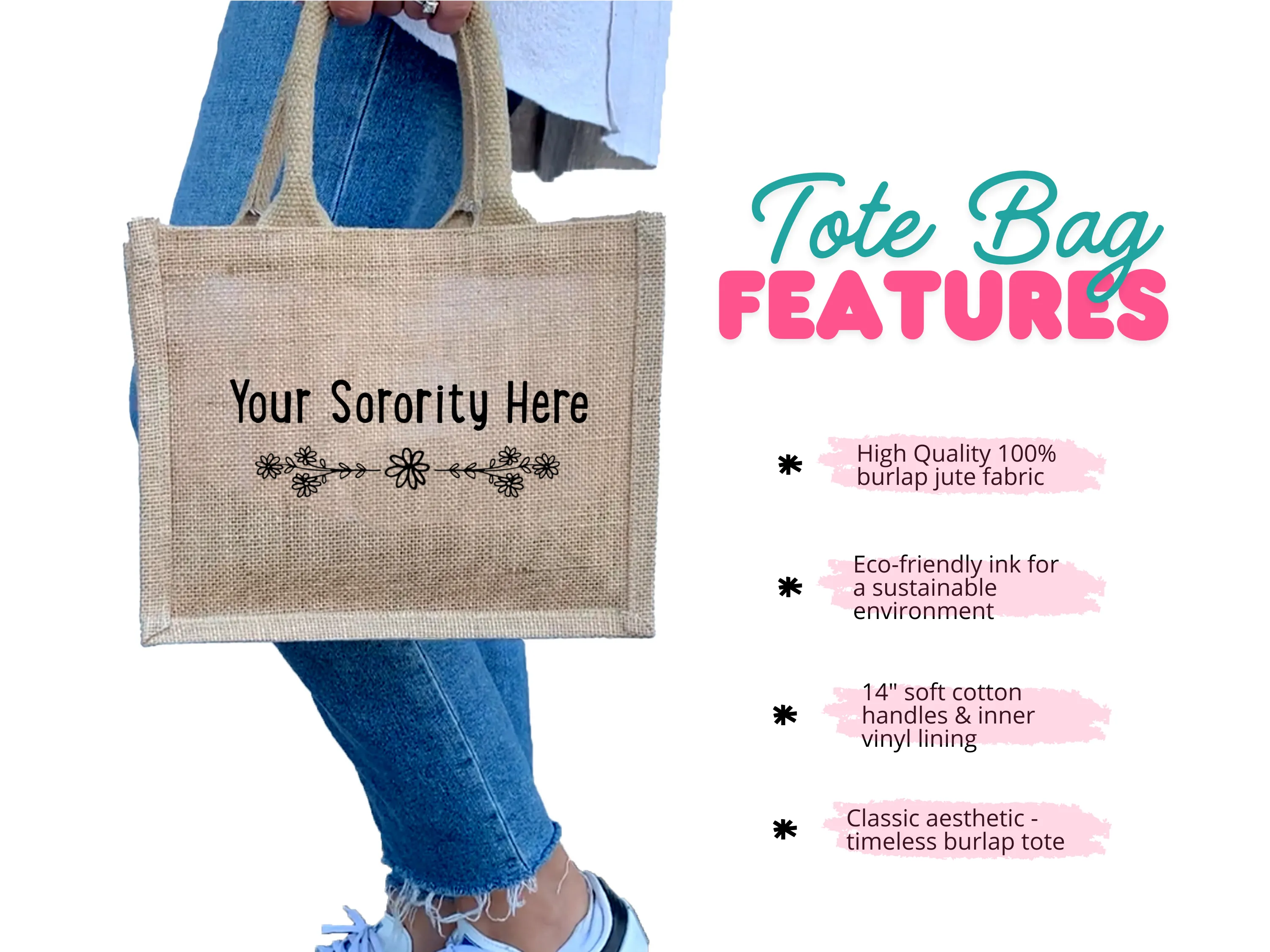 Alpha Epsilon Phi Floral Burlap Sorority Tote Bag – Perfect for Greek Life and College