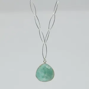Amazonite Pendant Necklace Sterling Silver | 18" Marquise Chain | Handmade Green Stone Jewelry