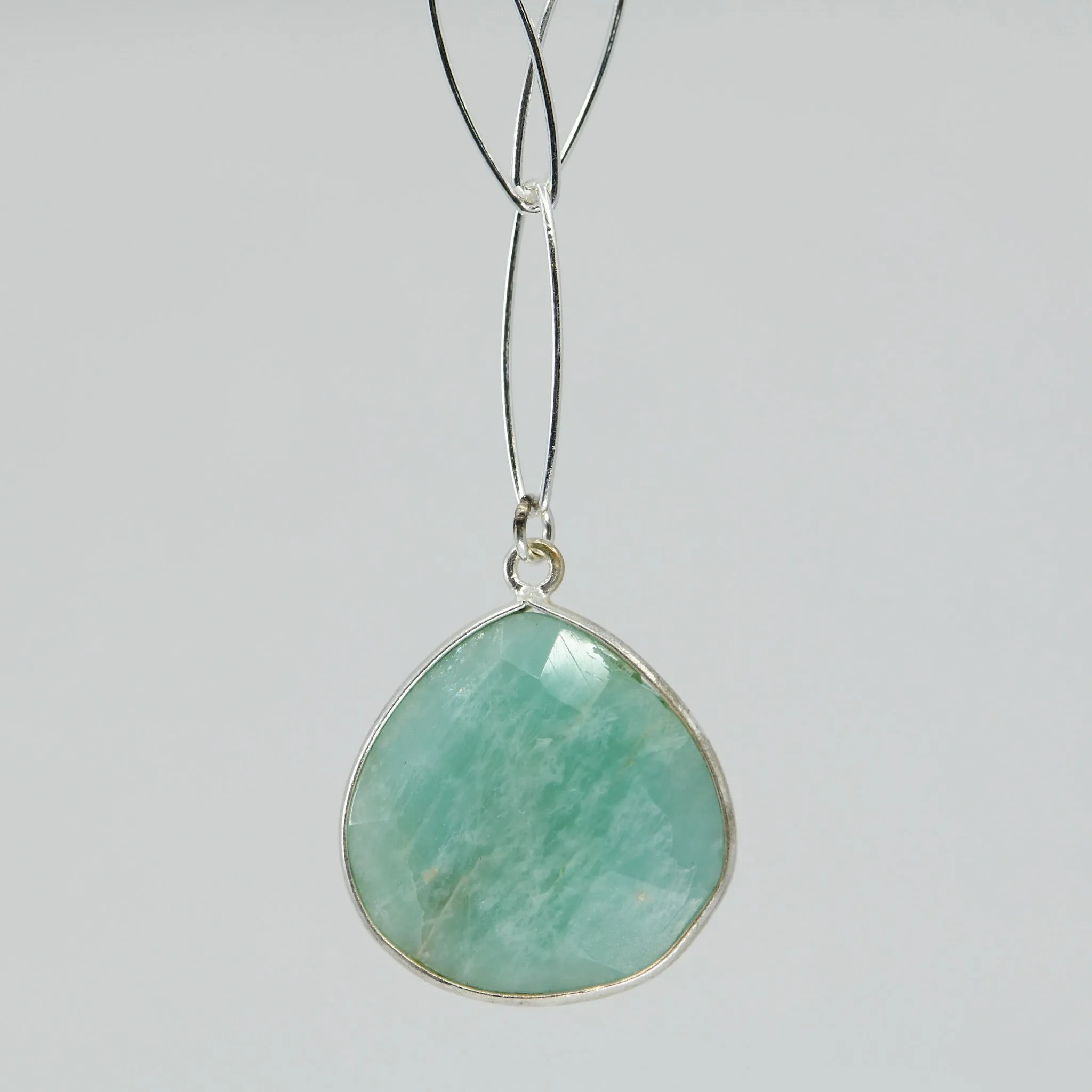 Amazonite Pendant Necklace Sterling Silver | 18" Marquise Chain | Handmade Green Stone Jewelry