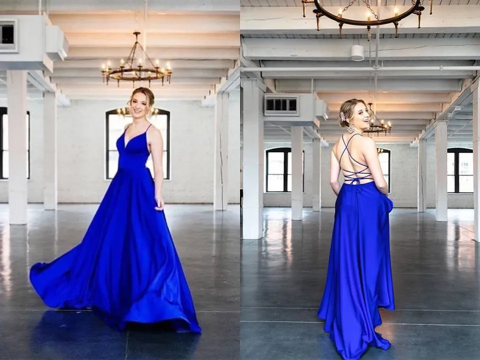 Anneprom Chic A Line Spaghetti Straps V Neck Prom Dresses Evening Dresses APP0503