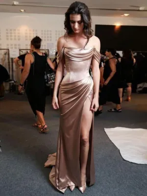 Anneprom Chic Prom Dress Sheath/Column Off-the-shoulder Elegant Long Prom Dresses/Evening Dress APP0432