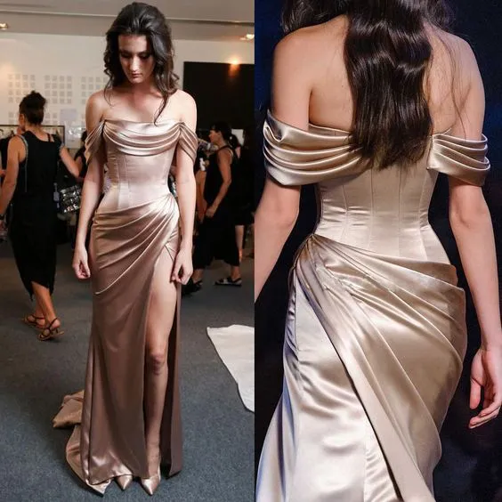 Anneprom Chic Prom Dress Sheath/Column Off-the-shoulder Elegant Long Prom Dresses/Evening Dress APP0432