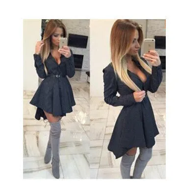 autumn fashion Women Shirt Dress Small dots Printed Fashion Irregular Long Sleeve Mini Vestidos dresses