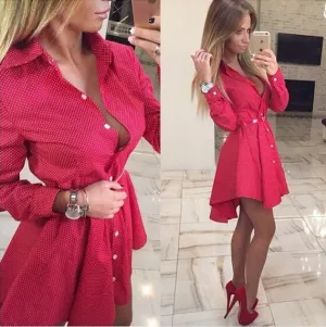 autumn fashion Women Shirt Dress Small dots Printed Fashion Irregular Long Sleeve Mini Vestidos dresses