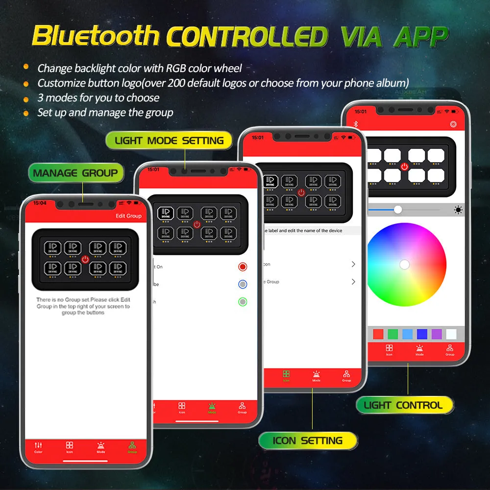 Auxbeam - AR - 800 RGB Switch Panel Off Road Lights Controller