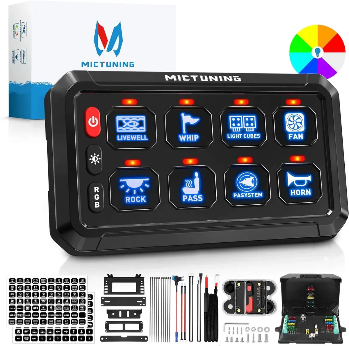 Auxbeam P1s RGB 12 Gang 5" Switch Panel, High Power 5-Level Brightness, Multifunction Touch Toggle Switch