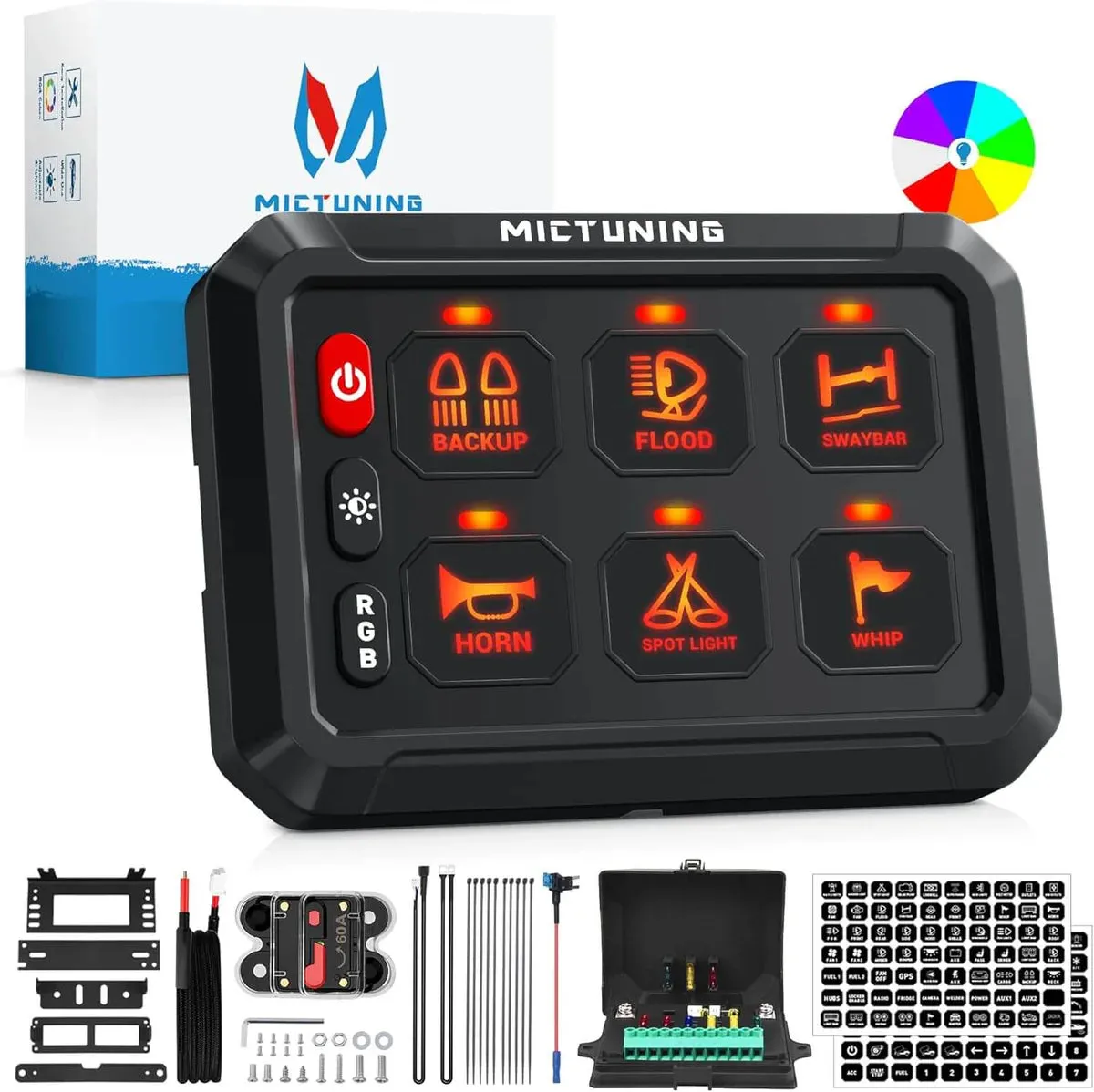 Auxbeam P1s RGB 12 Gang 5" Switch Panel, High Power 5-Level Brightness, Multifunction Touch Toggle Switch
