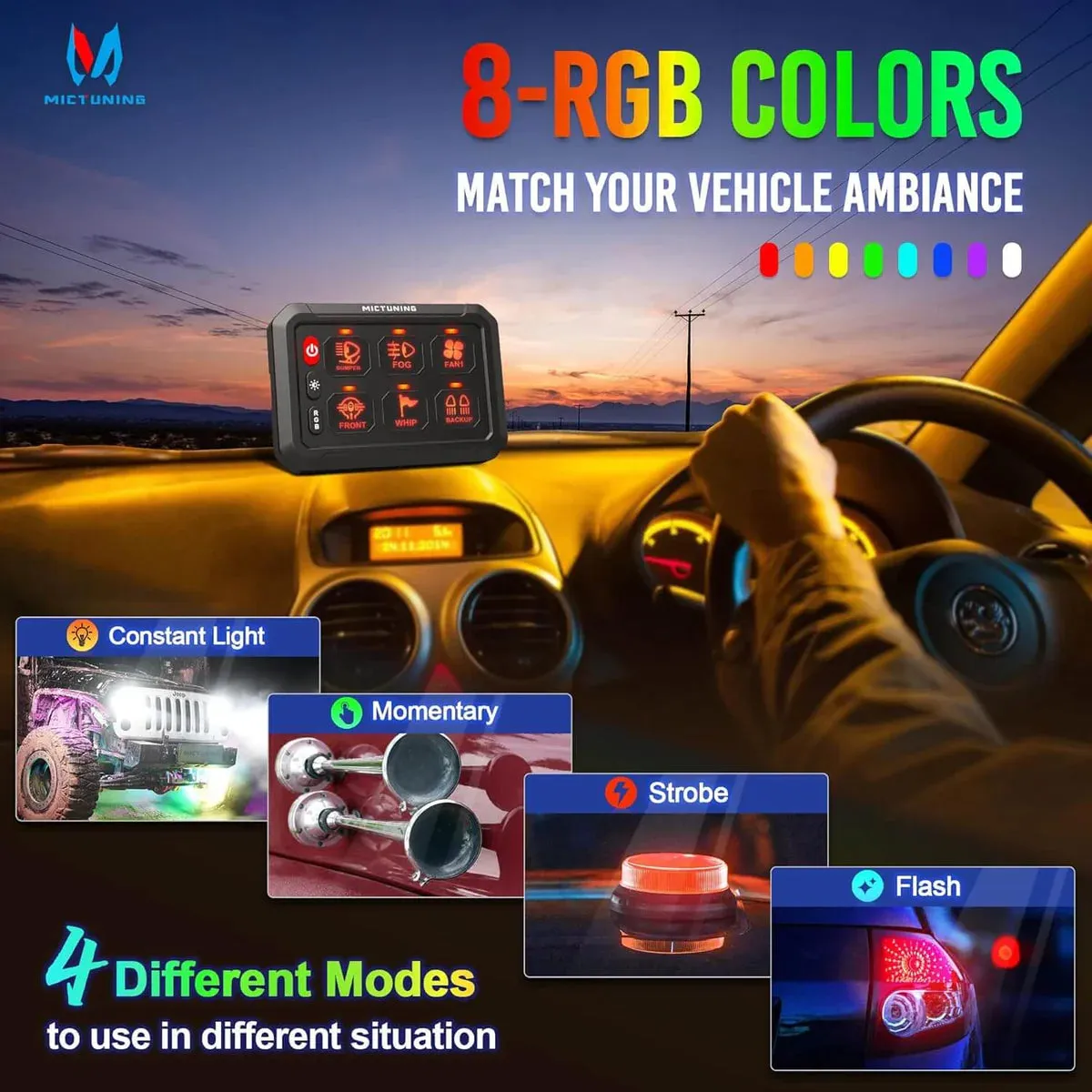 Auxbeam P1s RGB 12 Gang 5" Switch Panel, High Power 5-Level Brightness, Multifunction Touch Toggle Switch