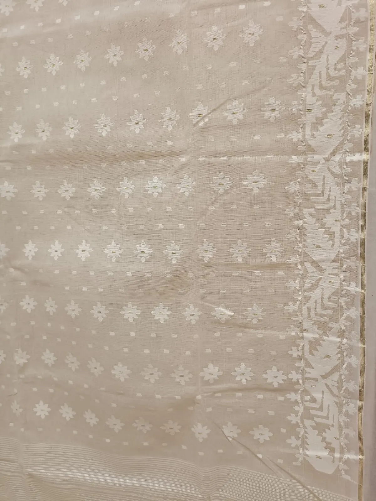 Balaram Saha Online Presents: Off White Cotton Bangladeshi Dhakai Jamdani Saree
