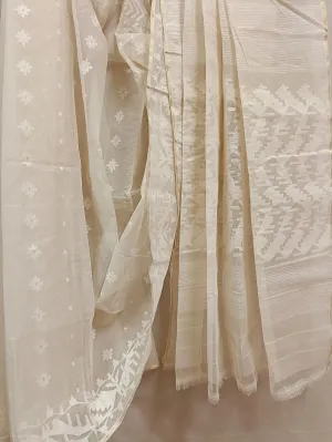 Balaram Saha Online Presents: Off White Cotton Bangladeshi Dhakai Jamdani Saree
