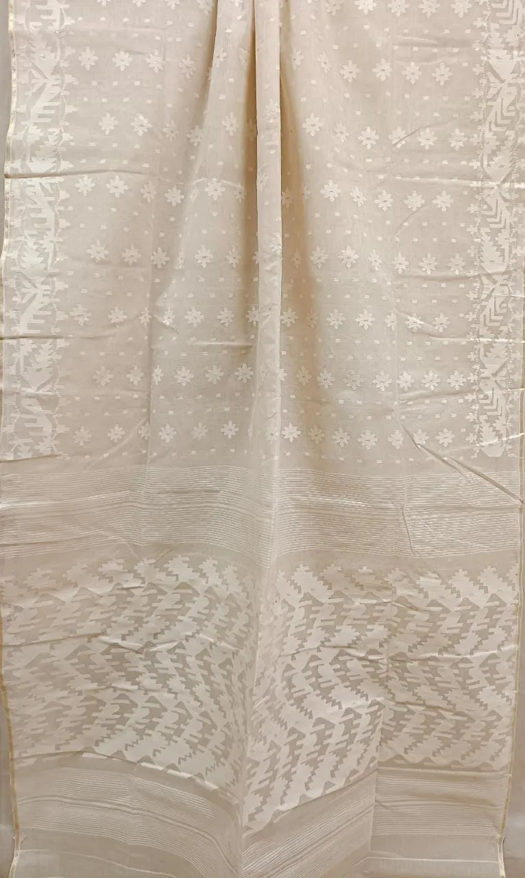 Balaram Saha Online Presents: Off White Cotton Bangladeshi Dhakai Jamdani Saree