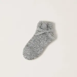 Barefoot Dreams: Cozy Chic Heathered Tennis Socks in Moonbeam & White