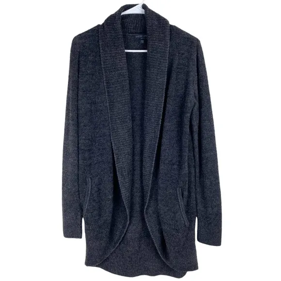 Barefoot Dreams Long Open Cardigan Sweater Dark Gray Warm Cozy Knit Size XS/S