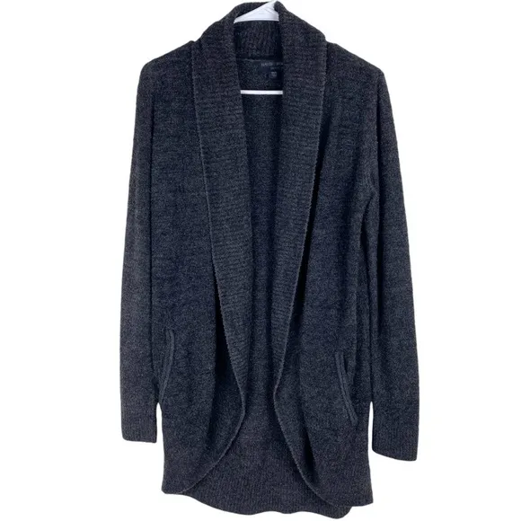 Barefoot Dreams Long Open Cardigan Sweater Dark Gray Warm Cozy Knit Size XS/S