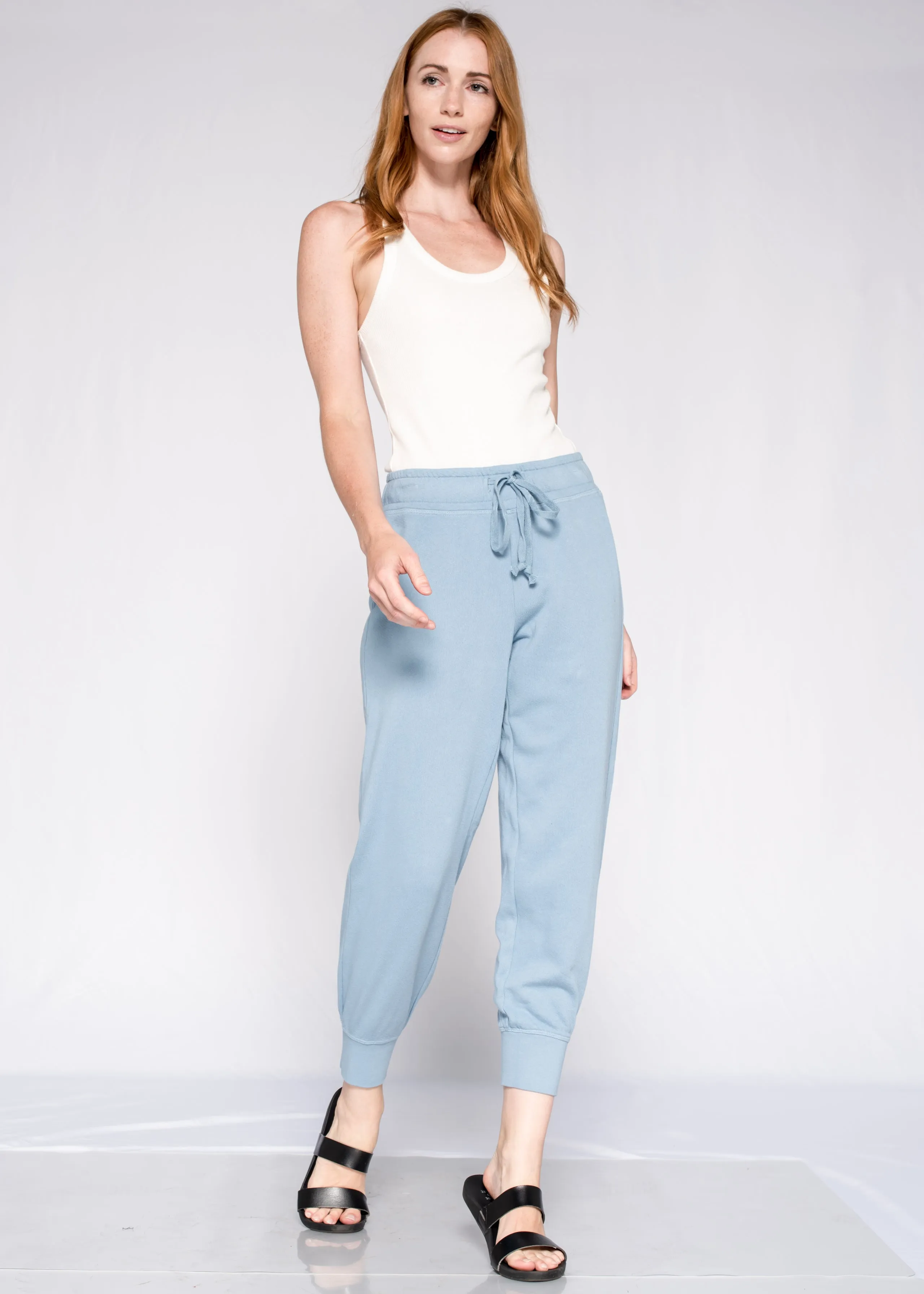 Basic Jogger Elastic Waist Drawstring Rib Cuff Pant