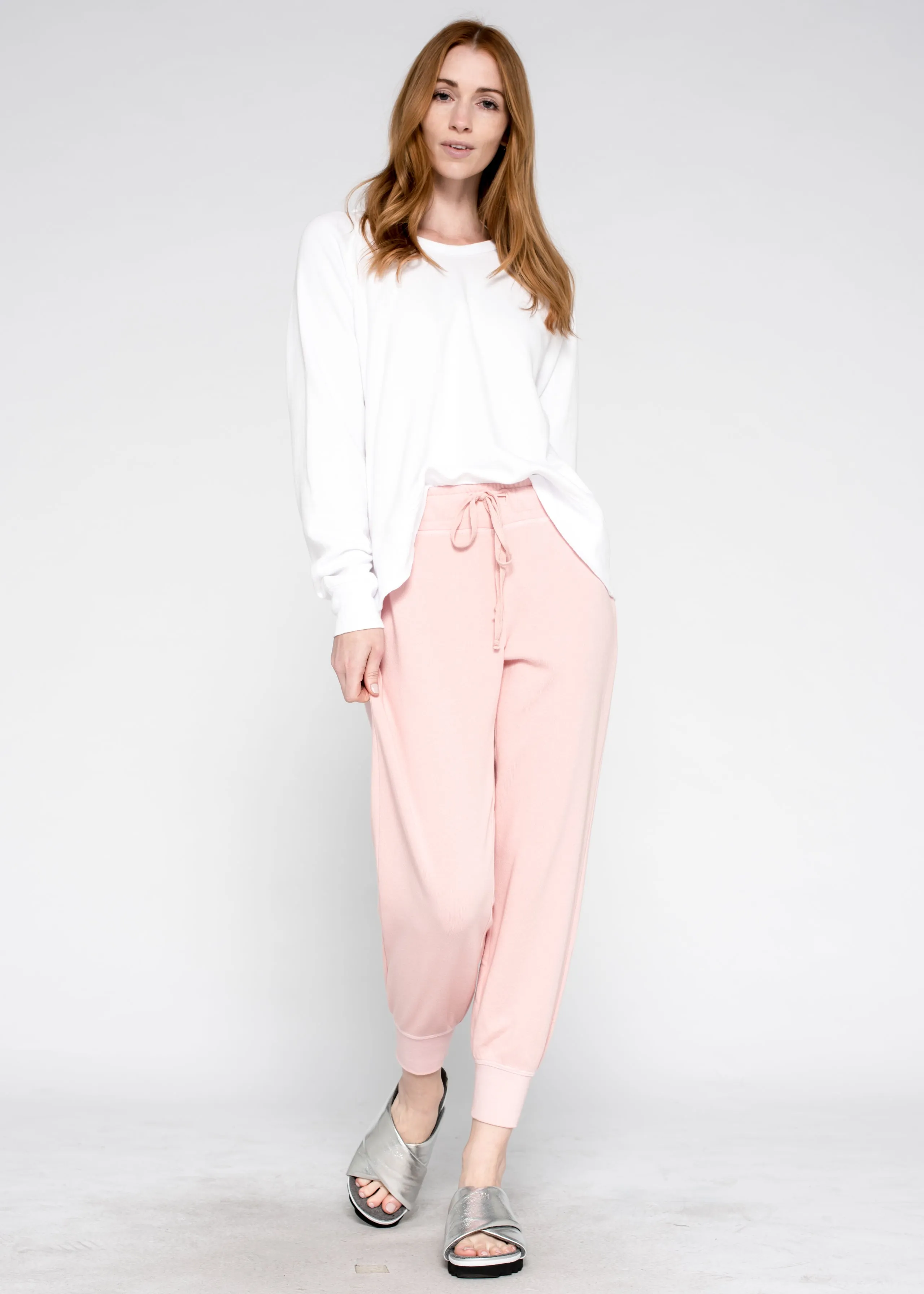Basic Jogger Elastic Waist Drawstring Rib Cuff Pant