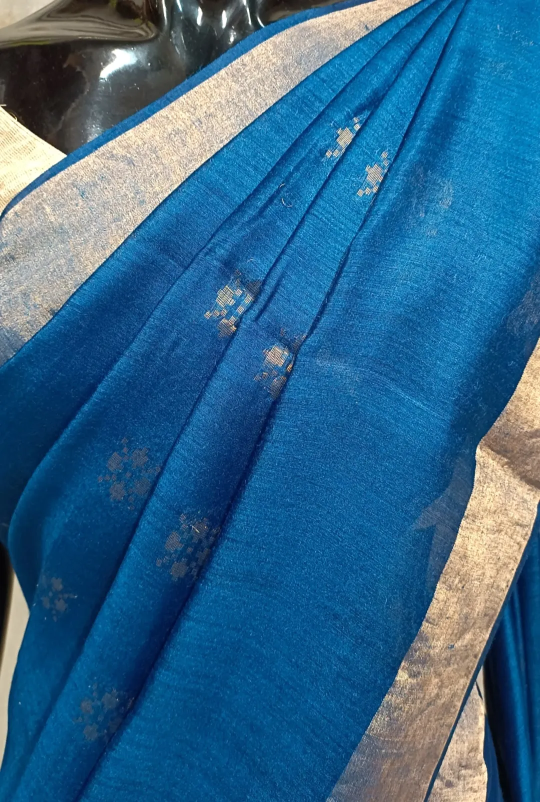 Blue Soft Handloom Tussar Silk Saree With Woven Zari Border