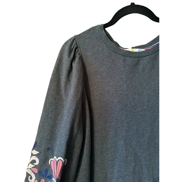 Boden fleece shift dress with embroidered puff/balloon sleeves 16/18 100% cotton