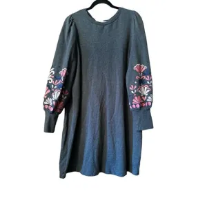 Boden fleece shift dress with embroidered puff/balloon sleeves 16/18 100% cotton