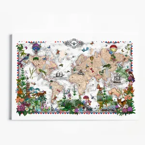 Botanical World Map Voyage