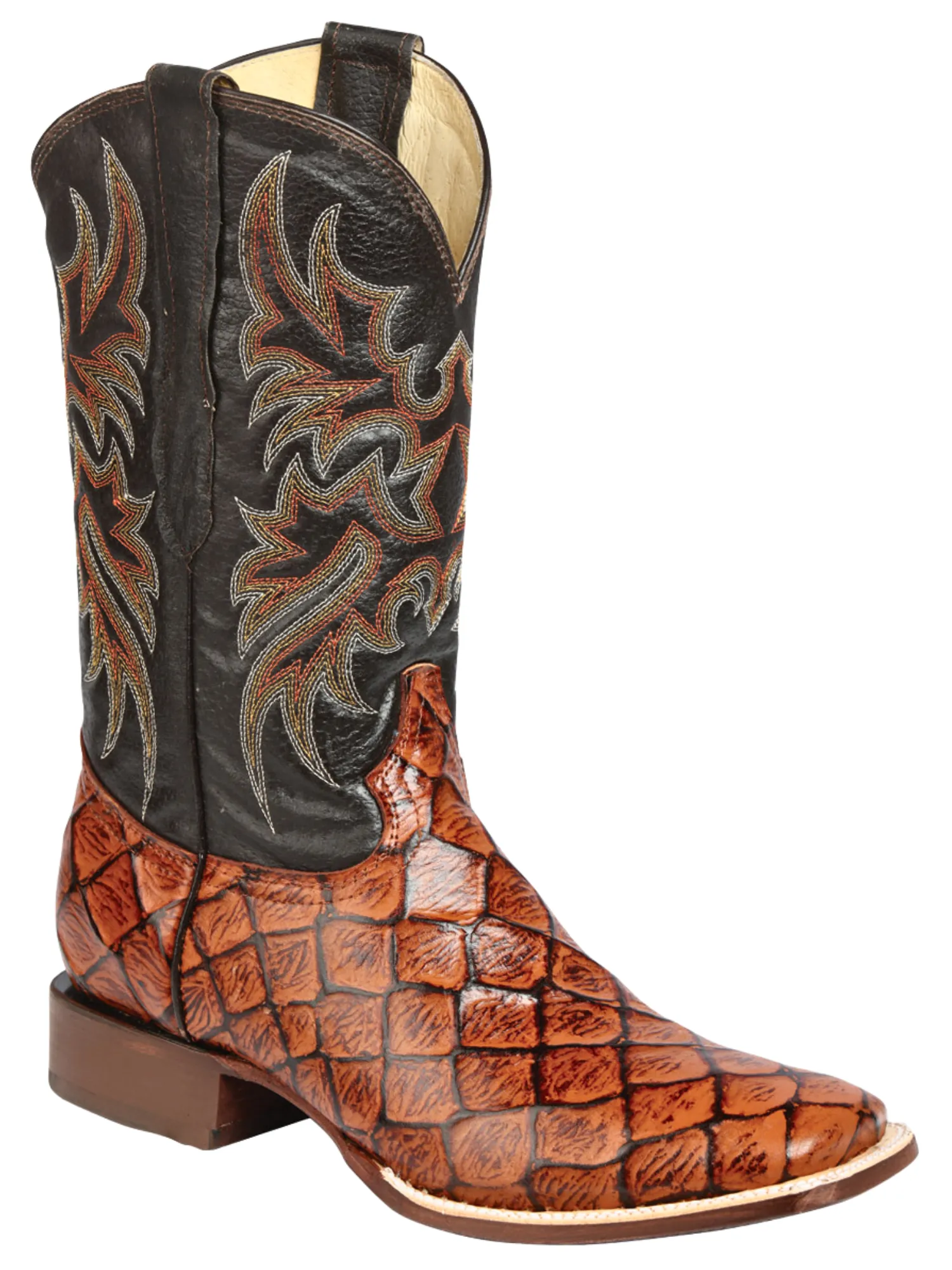Botas Vaqueras Rodeo Imitacion de Monster Fish Grabado en Piel Vacuno para Hombre 'El Señor de los Cielos' - ID: 44933