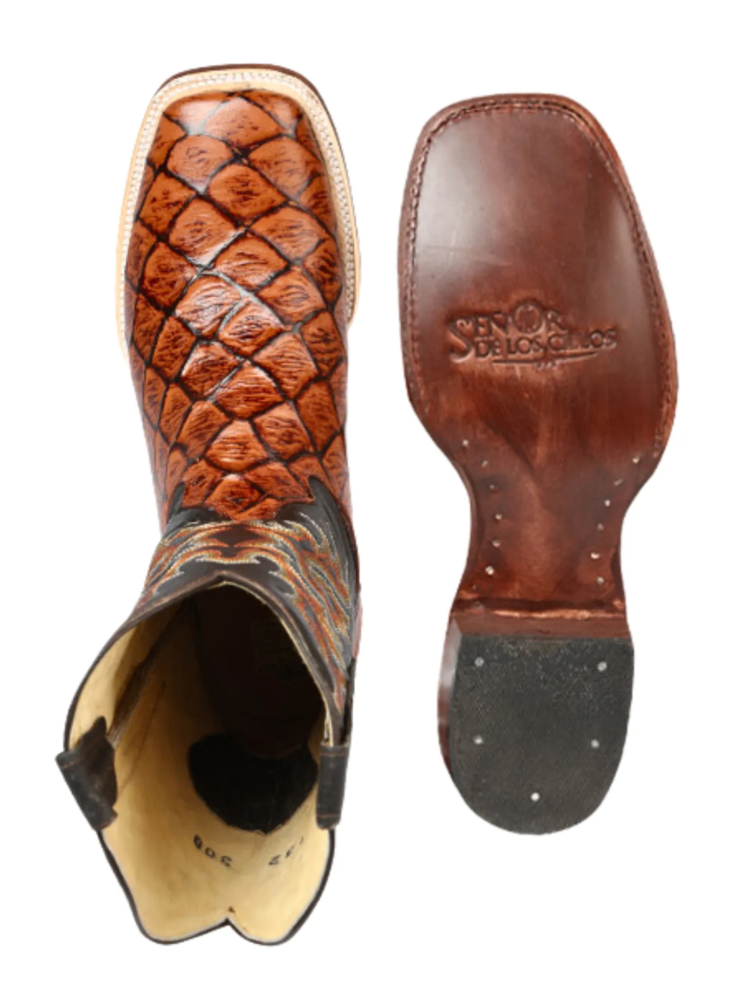 Botas Vaqueras Rodeo Imitacion de Monster Fish Grabado en Piel Vacuno para Hombre 'El Señor de los Cielos' - ID: 44933
