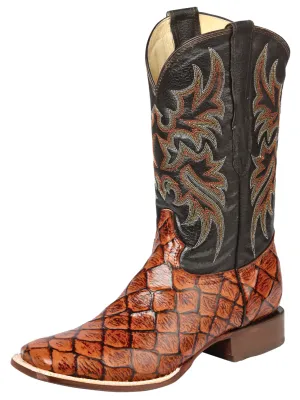 Botas Vaqueras Rodeo Imitacion de Monster Fish Grabado en Piel Vacuno para Hombre 'El Señor de los Cielos' - ID: 44933