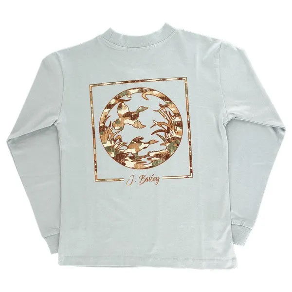 Boys Long Sleeve Logo Tee - Duck Silhouette on Sage