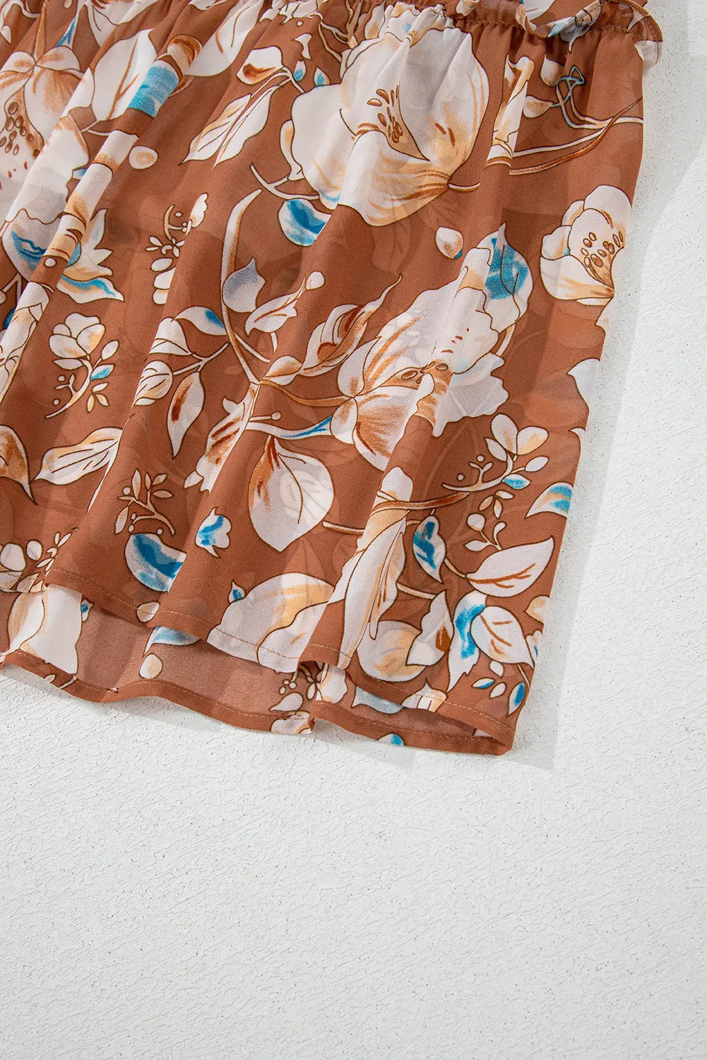 Brown Floral Print High Waist Maxi Dress