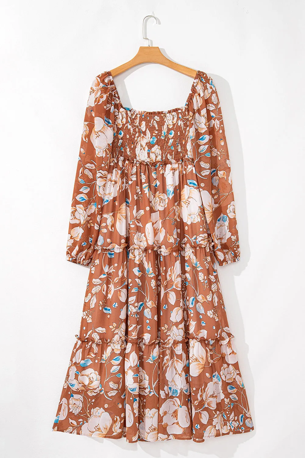 Brown Floral Print High Waist Maxi Dress