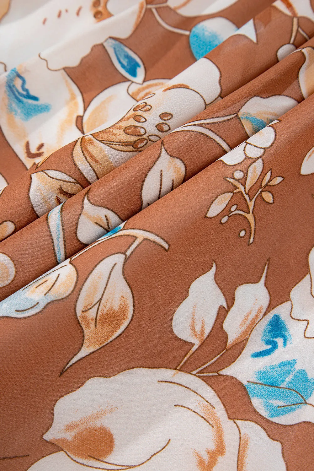 Brown Floral Print High Waist Maxi Dress