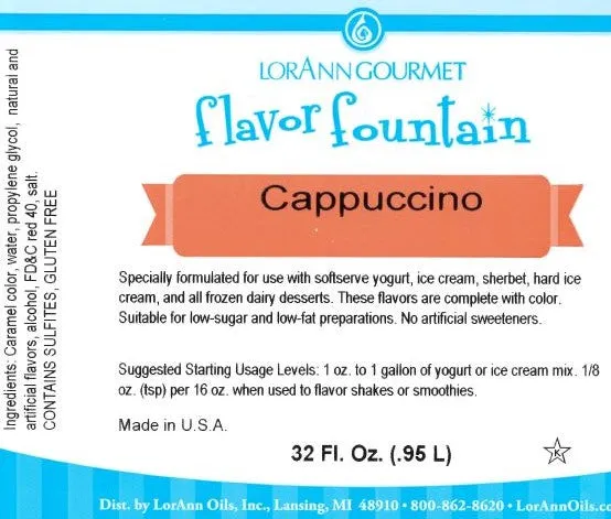 Cappuccino Flavor Fountain - 4 oz. - 32 oz. - Ice Cream and Beverage Flavors - LorAnn Oils - Canadian Distribution