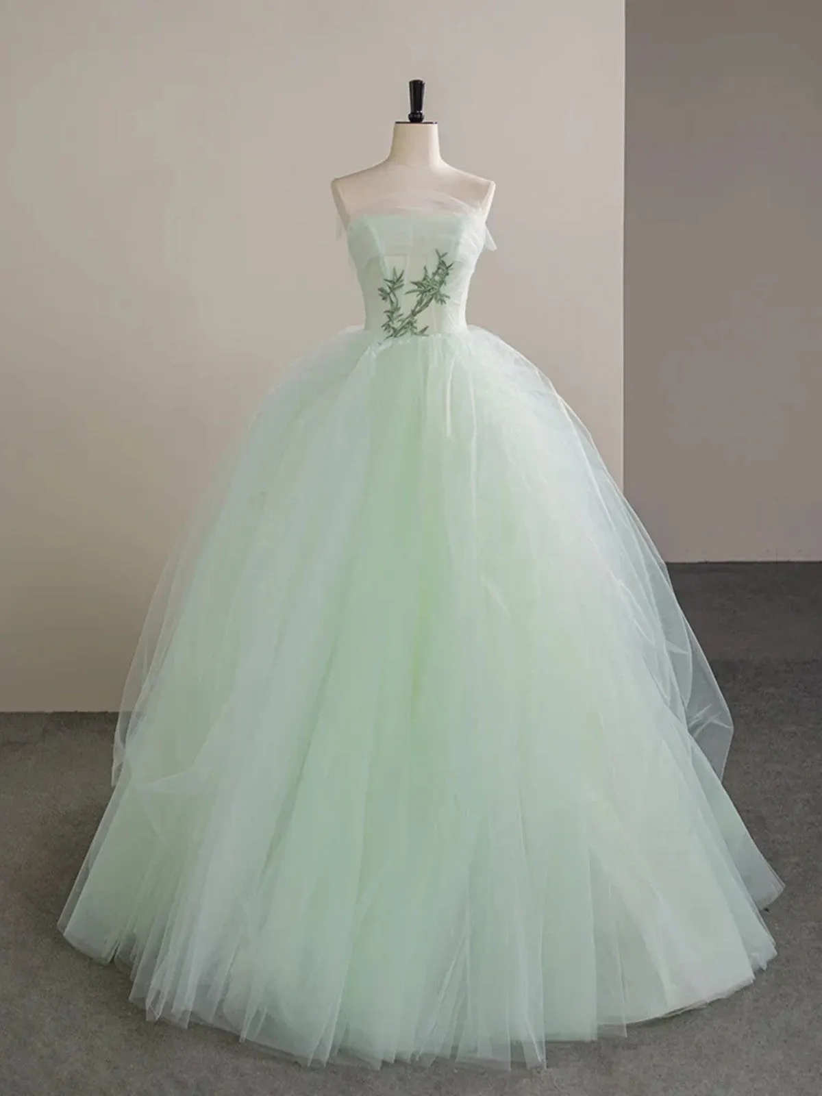 Charming Light Green Tulle with Lace Scoop Evening Dress, Light Green Long Prom Dress