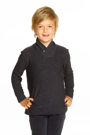 Chaser Boys Cozy Knit Black L/S Shawl Collar Pullover