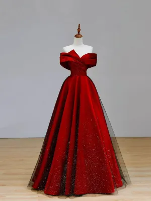 Chic A-line Satin Off Shoulder Long Party Dress, Sweetheart Floor Length Prom Dress
