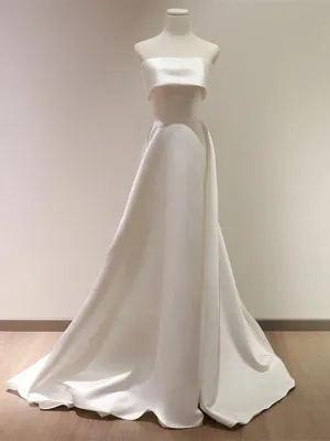 Chic Ivory Satin Scoop Long Wedding Party Dress, Ivory Satin Prom Dress Evening Dress