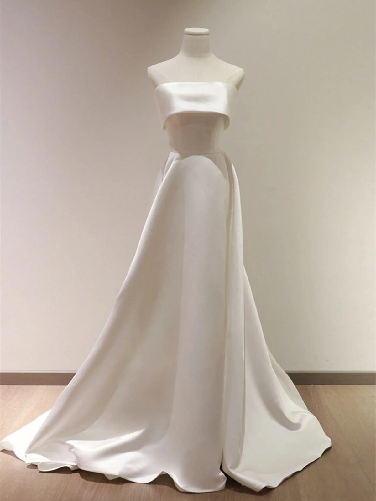 Chic Ivory Satin Scoop Long Wedding Party Dress, Ivory Satin Prom Dress Evening Dress