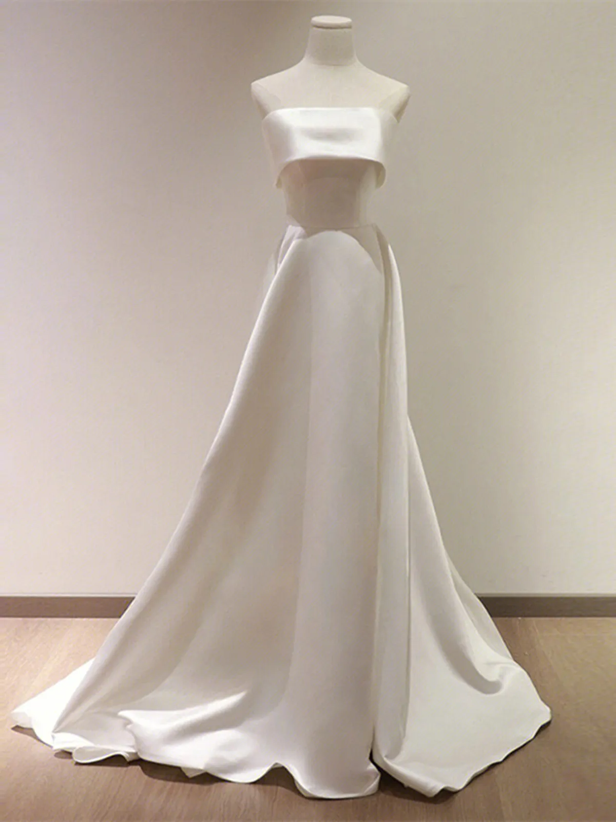 Chic Ivory Satin Scoop Long Wedding Party Dress, Ivory Satin Prom Dress Evening Dress
