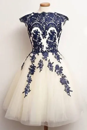 Chic Ivory Tulle Vintage Homecoming Dress, Short Prom Dress, Evening Dress, MH174