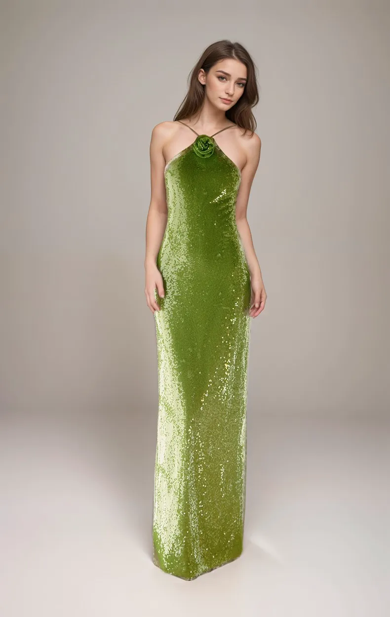 Chic Spaghetti Strap Tie Back Sequin Cocktail Dress