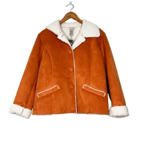 Chico’s Faux Suede Cozy Sherpa Himalaya Jacket Coat Sz 2 US L Ember Color Winter